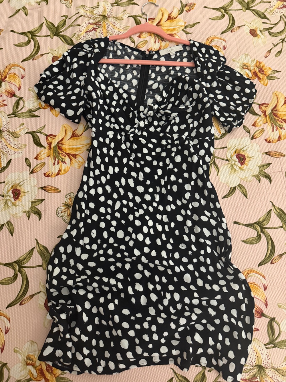 LOFT Black and White Tie-Front Flare Dress